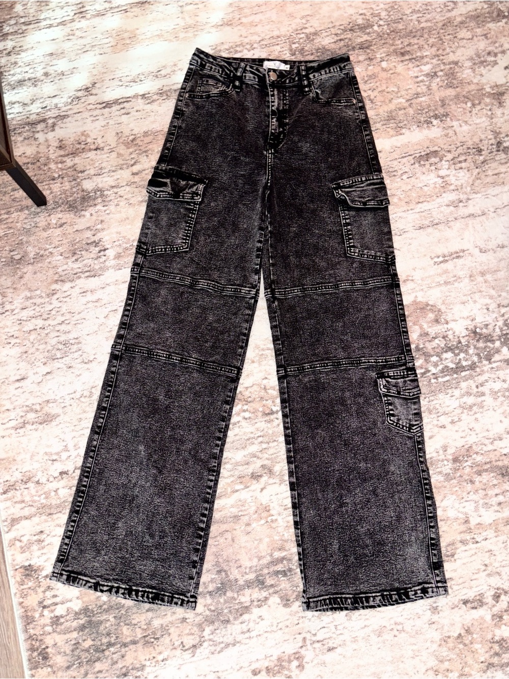 Windsor Black Acid-Wash Wide Leg Cargo Jeans - NWT
